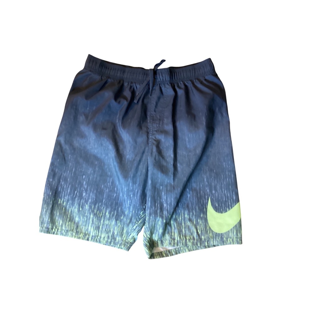 Nike Mens Swim Trunks Navy Blue Lime Green Ombre Fade Mesh Lined Shorts Size M